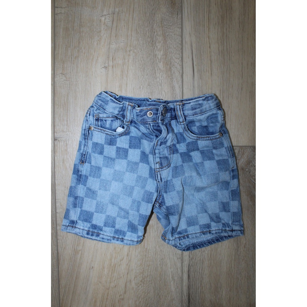 Zara Kids Light Wash Checkerboard Denim Shorts Size 2 Years Adjustable Waist